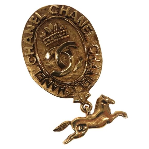 CHANEL Horse Brooch metal Gold CC Auth ar13555 - Picture 1 of 5